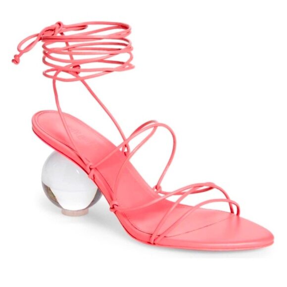 Cult Gaia Su Ball Pink Ankle Wrap Ball Heel Sandals 37 EUC